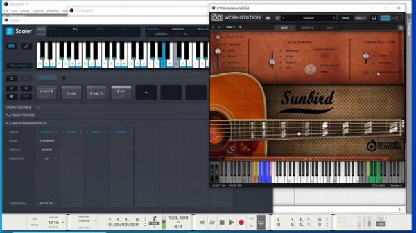 The sounds of Acoustic Samples Sunbird acoustic guitar VST driven by Scalar 2 in Reason 12