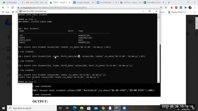 DBMS : Revision of CREATE TABLE & INSERT INTO queries in Oracle. смотреть онлайн