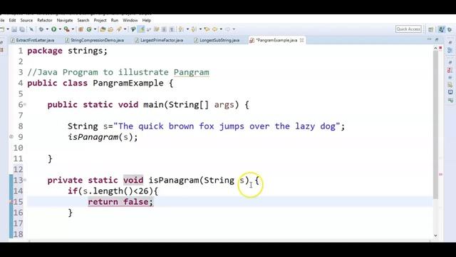 Java Program to check given String is Panagram or not? смотреть онлайн