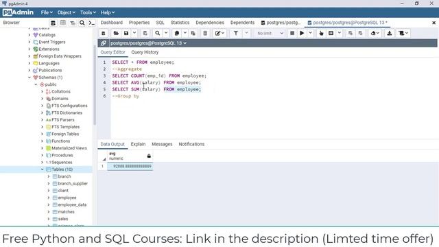 GROUP BY and AGGREGATE commands ( AVG, COUNT, SUM) in SQL - SQL - PostgreSQL смотреть онлайн