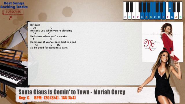 🎹 Santa Claus Is Comin' to Town - Mariah Carey Piano Backing Track with chords and lyrics смотреть онлайн