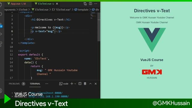 Vue #5 ? Directives v-Text {{ Mustache }} Complete VueJS crash course tutorial 2022 смотреть онлайн