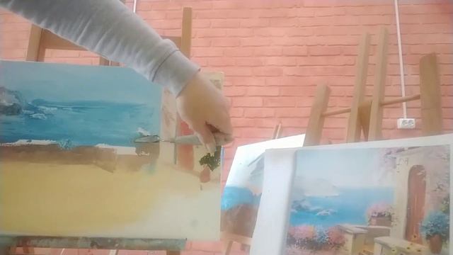 Пишем домик у моря маслом на холсте. смотреть онлайн