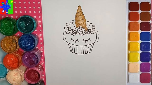 Как нарисовать кавайный милый кекс с глазками единорожку. Kawaii food.Простые рисунки для детей. смотреть онлайн