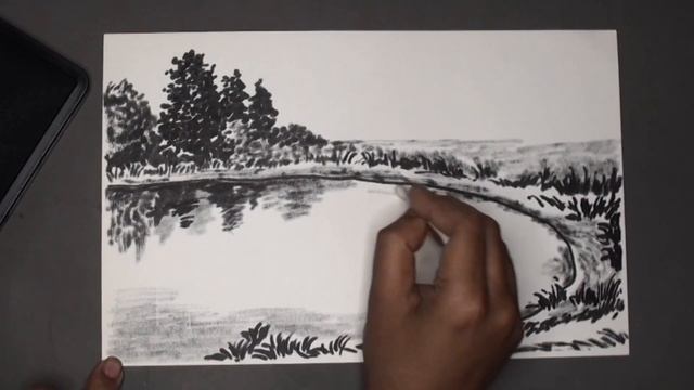 How To Draw Simple and Very easy Nature Sketch with Stamp pad ink. / Easy Nature drawing. смотреть онлайн