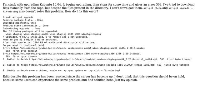 Ubuntu: apt-get upgrade: error 503 смотреть онлайн