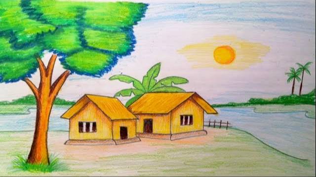 How To Draw Landscape /scenery Of Beautiful Nature.. Step By Step