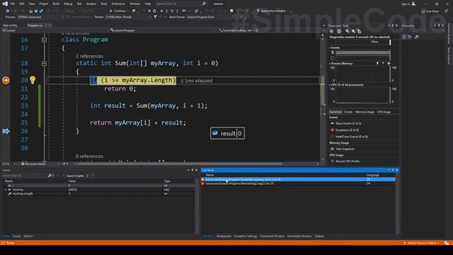№67. C#. Сумма элементов массива рекурсивно смотреть онлайн