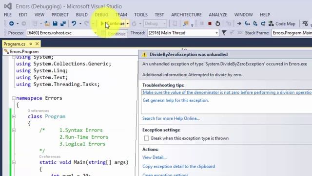 syntax runtime and logical Errors in c# смотреть онлайн