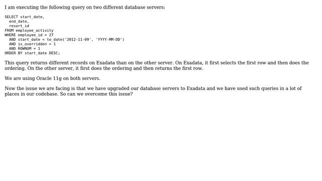 Strange behaviour of a query with order by and rownum on Oracle's Exadata server смотреть онлайн