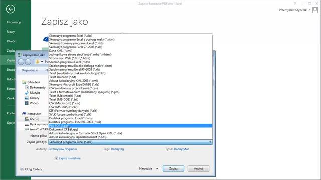 Zapis pliku w formacie PDF ODS XLS CSV - Kurs: Dla Ekspertów - Excel 2013 / Excel 2010 смотреть онлайн