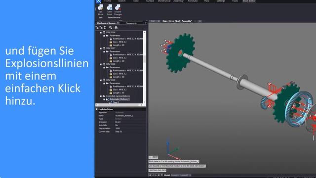 Automatische mehrachsige Explosionsansichten mit Explosionslinien in BricsCAD Mechanical смотреть онлайн