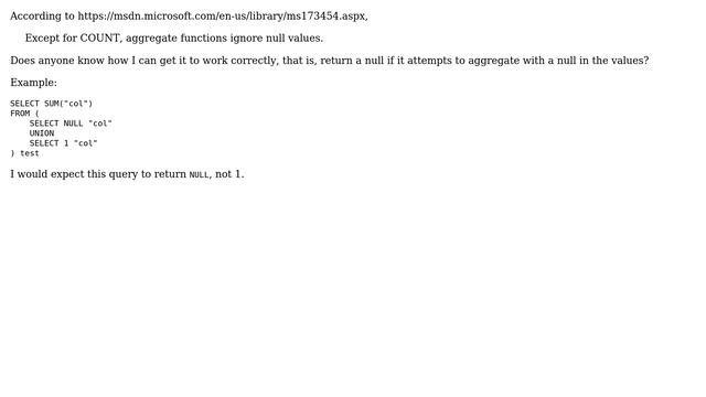 Databases: SQL Server's aggregate functions ignore nulls. How do I correct this? смотреть онлайн