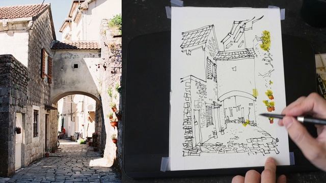 Cobblestone street with shadows (timelapse sketch tutorial) смотреть онлайн
