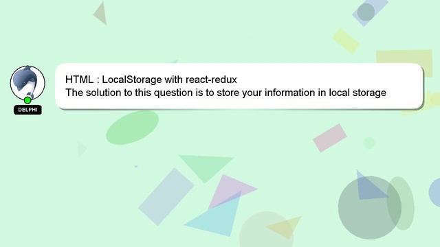 HTML : LocalStorage with react-redux смотреть онлайн