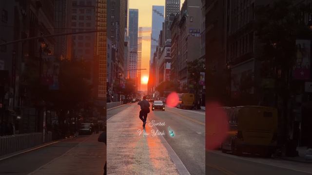 Это Манхеттенхендж! Когда солнце встает и садится точно вдоль линии улиц Нью Йорка 🌇 #usa #travel смотреть онлайн