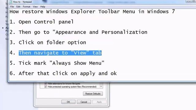 How restore Windows Explorer Toolbar Menu in Windows 7 смотреть онлайн