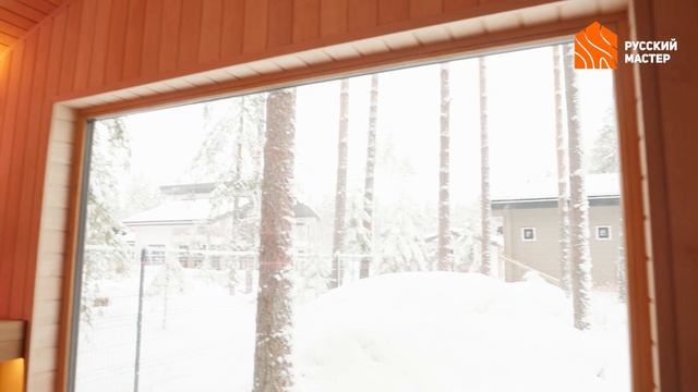 Парная с панорамным окном - стены из черной ольхи - потолок - канадский кедр - полки - термоосина смотреть онлайн