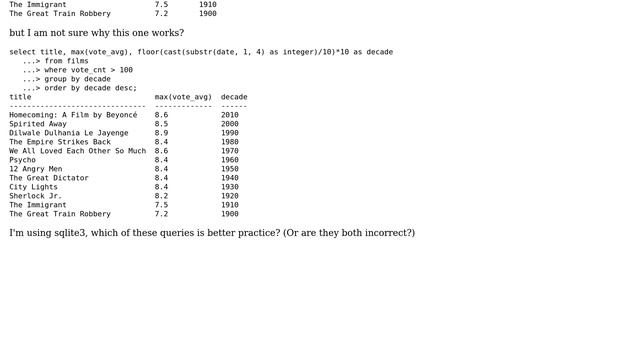 Databases: SQL query max aggregate selecting correct nonaggregate columns? смотреть онлайн