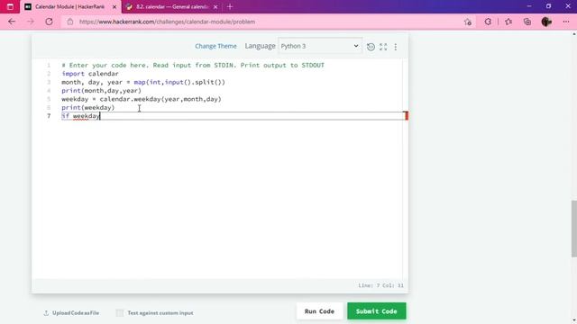 Calendar Module HackerRank python problem sollution смотреть онлайн