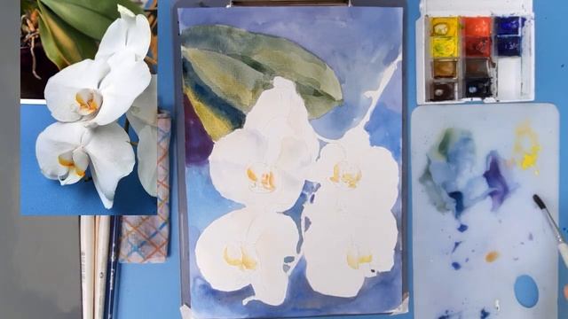Рисуем белую орхидею, акварель смотреть онлайн