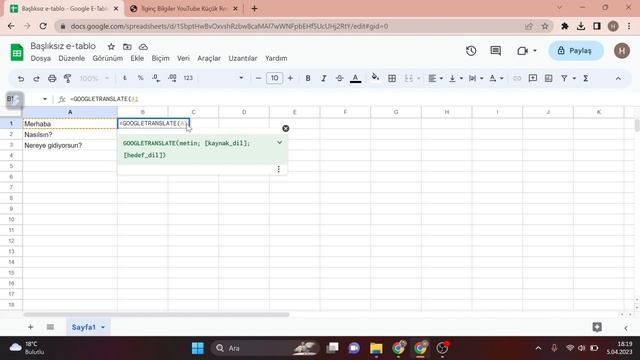 EXCEL'DE YAZDIĞINI ANINDA İSTEDİĞİN DİLE ÇEVİR - EXCEL GOOGLE TRANSLATE FORMÜLÜ - EXCEL'DE ÇEVİRİ смотреть онлайн