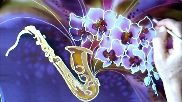 Silk painting "Saxophone". Seidenmalerei. Батик "Саксофон". смотреть онлайн