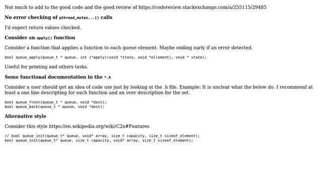 Code Review: Type agnostic, statically allocated, thread-safe queue in C (2 Solutions!!) смотреть онлайн