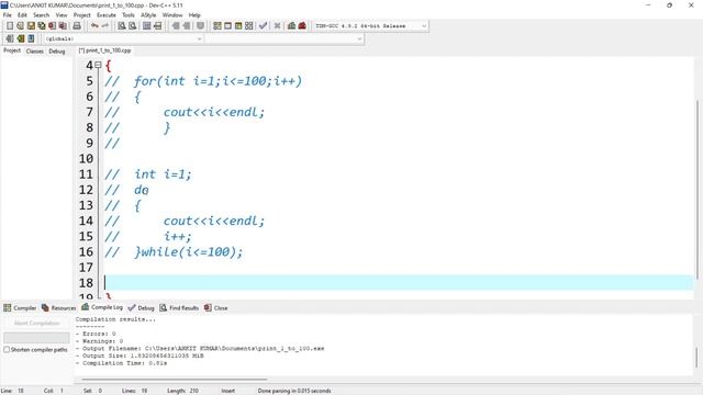 print number 1 to 100 in C++ using For loop , Do while loop and While loop смотреть онлайн