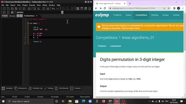"Digits permutation in 3-digit integer" in C programming language. #Eolymp problem 943. смотреть онлайн