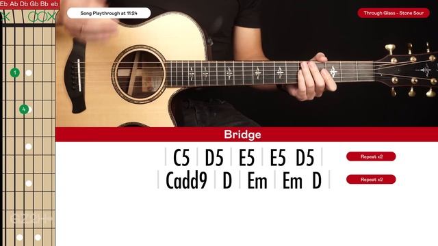 Through Glass Guitar Tutorial Stone Sour Guitar Lesson |Chords + Strumming + TAB| смотреть онлайн