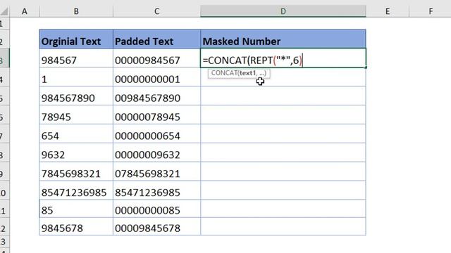 How to mask mid of a text in Excel | How to mask mid of a text in Excel using concat смотреть онлайн