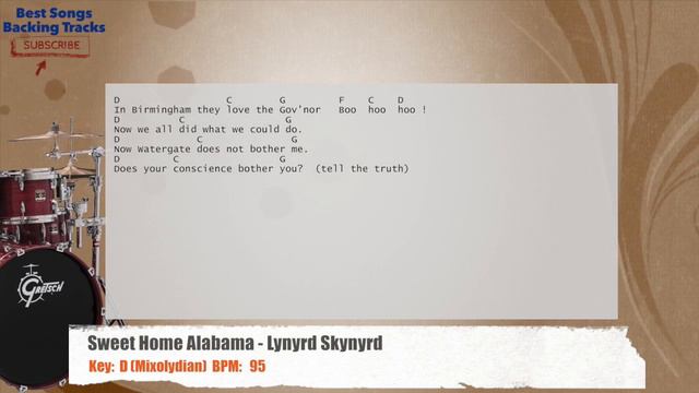 🥁 Sweet Home Alabama - Lynyrd Skynyrd Drums Backing Track with chords and lyrics смотреть онлайн