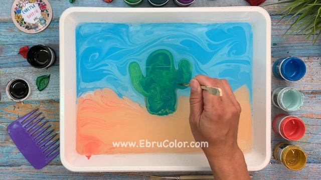 Кактус с технике Эбру смотреть онлайн