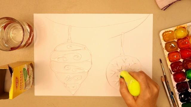 РИСУНОК НОВОГОДНИХ ИГРУШЕК СОЛЬЮ И АКВАРЕЛЬНЫМИ КРАСКАМИ?❄️?️ смотреть онлайн