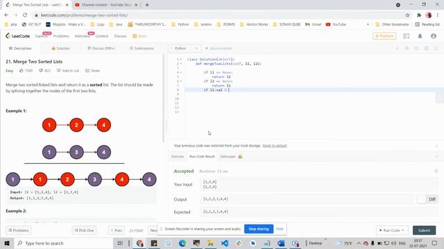 LeetCode21. Merge two lists - Recursive Solution смотреть онлайн