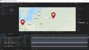 Анимированный путь самолёта по карте мира в Adobe After Effects.