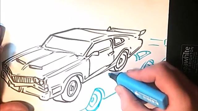 Drawing 3D Blue An Red-  70's Oldmobile