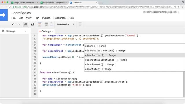 Google Sheets Apps Script Tutorial - Clear Contents - Part 4 смотреть онлайн