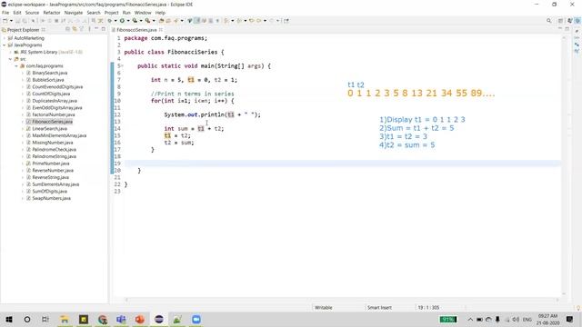 Important Java Program for Interviews Pgm 18: How to Print Fibonacci Series | 3 Different Examples смотреть онлайн