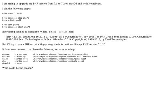 Upgrading PHP from 7.1 to 7.2 with Homebrew in macOS but still seeing PHP 7.1 смотреть онлайн