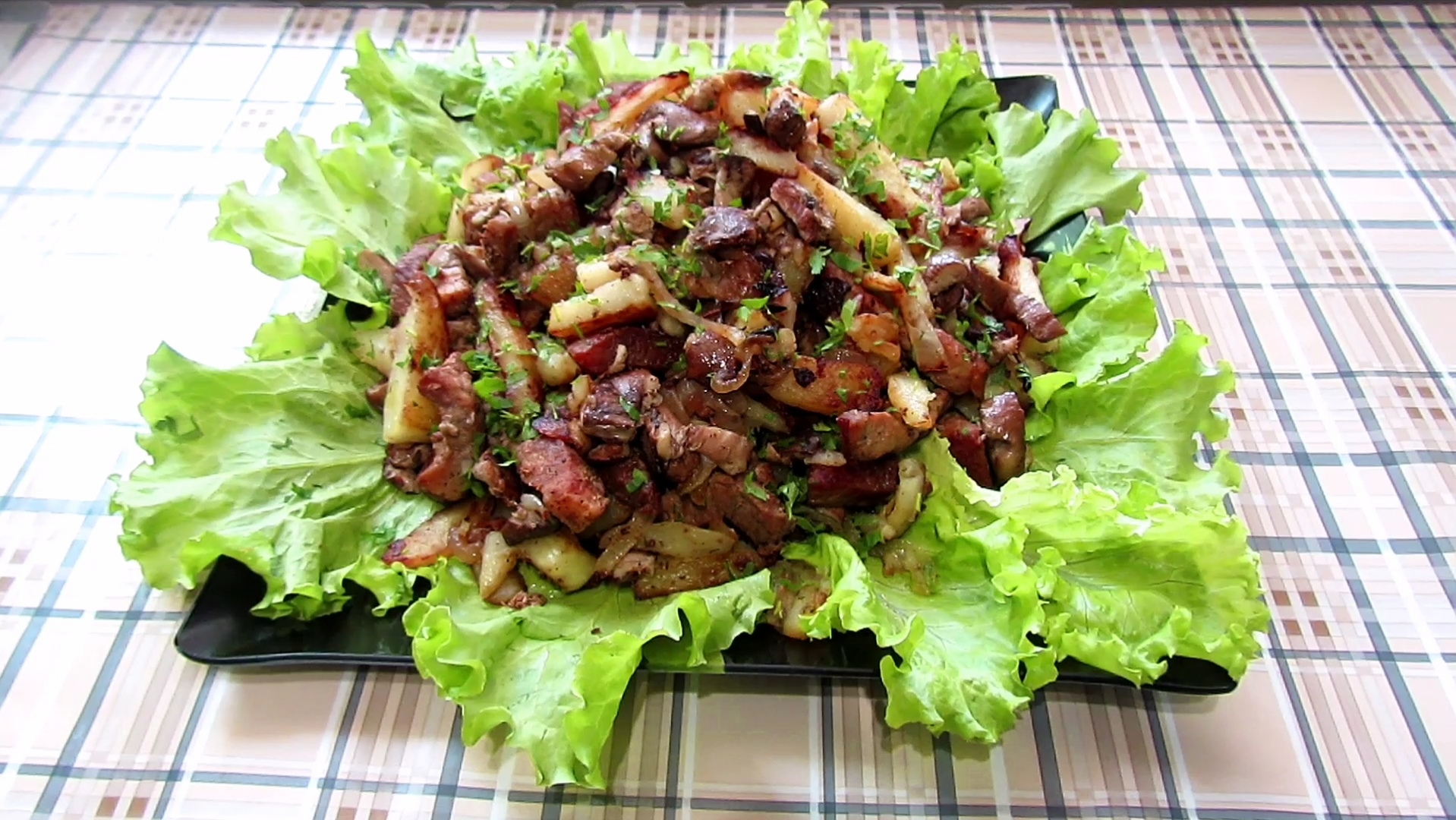 ЖАРЕНЫЙ КАРТОФЕЛЬ С МЯСОМ И ГРИБАМИ