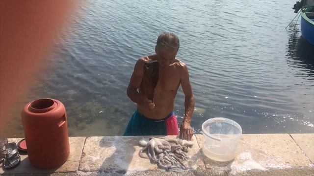 How to clean an octopus! Italy! Bari! смотреть онлайн