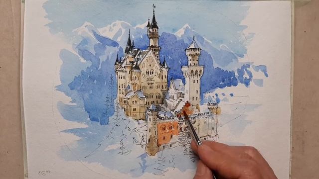 Германия. Замок Нойшванштайн. Акварель.Germany. Neuschwanstein Castle. Watercolor.