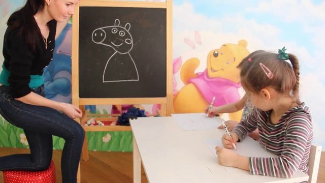 Как нарисовать Свинку Пеппу самому? Научиться легко, Тая и Катя рисуют. смотреть онлайн