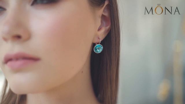 Серьги и кольцо «Чародейка» с голубыми кристаллами Сваровски, покрытие - родий