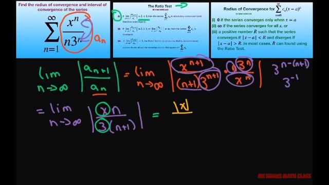 Find the radius and interval of convergence of series {x^n/(n3^n}. Ratio Test смотреть онлайн