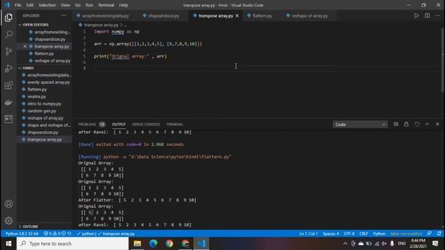 Transpose of Numpy Array | Data science | codin india смотреть онлайн