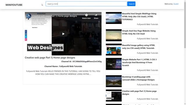 React Js Mini YouTube Source code смотреть онлайн