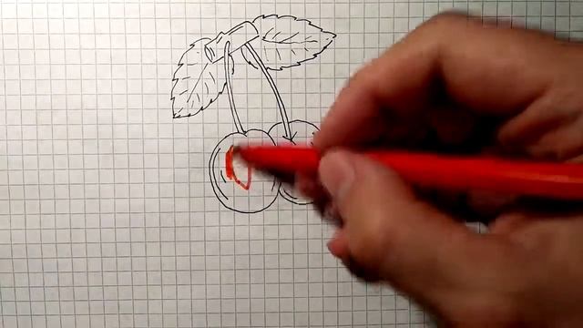 Как нарисовать ВИШНЮ | Простые рисунки | Раскраска для детей смотреть онлайн